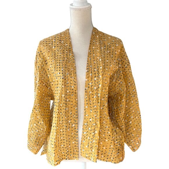 House of Wandering Silk yellow top open shirt One Size India dot print boho - Picture 1 of 6